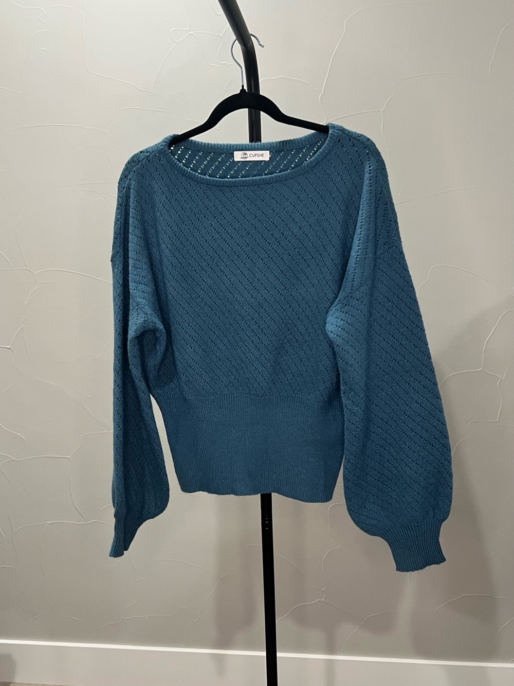 Teal Knit Balloon Sleeve Sweater - Teal